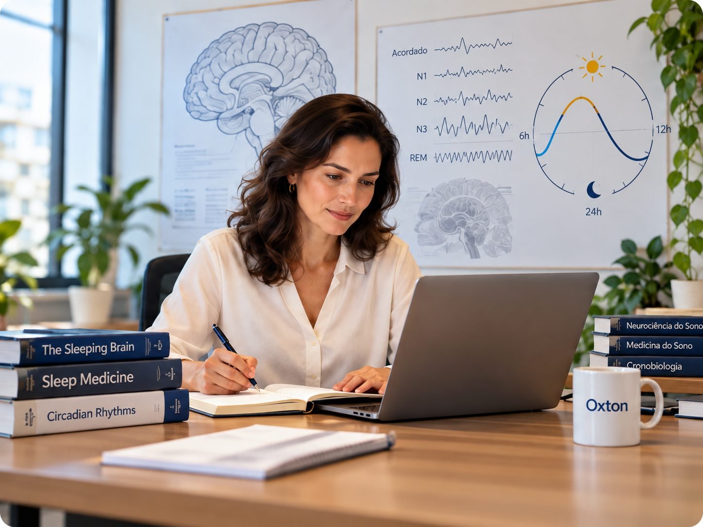 Professora estudando ciência do sono